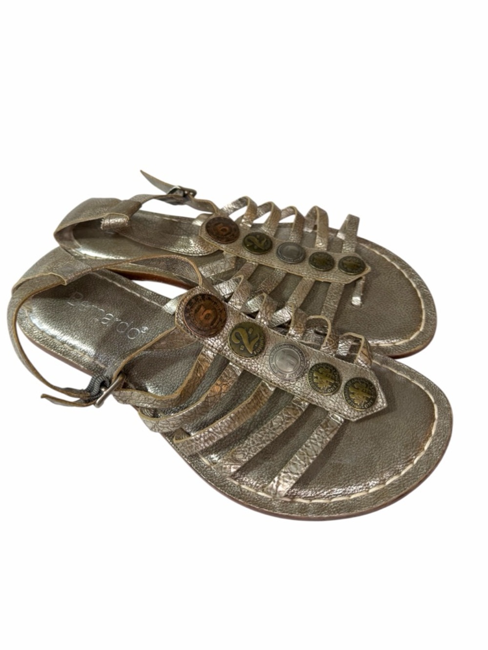 Bernardo Women's Metallic Coins Gladiator Sandals Size 10